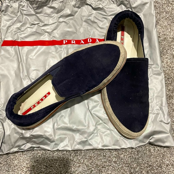 Prada Other - Prada Navy Suede Slip-On Loafers